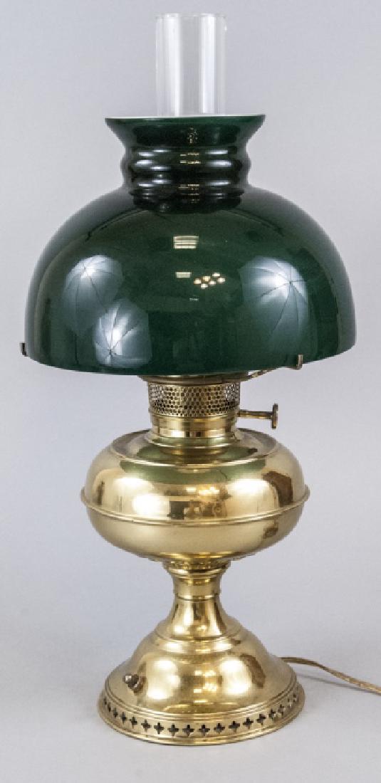 Antique Bristol Style Brass & Green Glass Lamp (1 of 5)