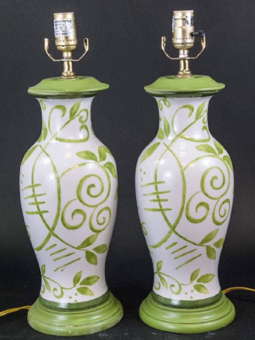 Pair Italian Hand Painted Ceramic Urn Form Lamps (1 of 5)