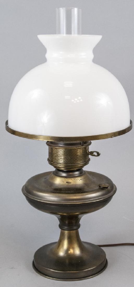 Converted Brass Oil Lamp Large Milk Glass Shade (1 of 4)