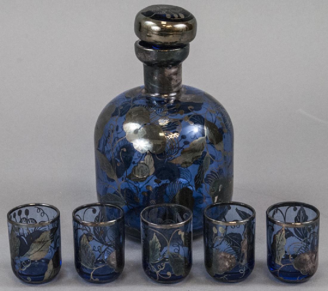 Bohemian Glass & Silver Decanter & 5 Cordial Glass (1 of 5)