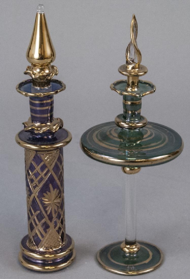2 Bohemian Glass Perfume Bottles W Gold Leaf (1 of 5)