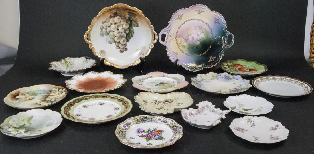 Collection of Antique Bavarian Porcelain Plates: Collection of Antique Bavarian Porcelain Plates / Dishes. This lot includes mixed maker, style, and period antique Bavarian porcelain plates and dishes, including one piece by Limoges. Each features a