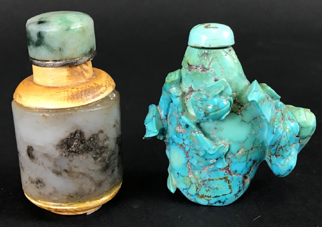 Two Antique Chinese Turquoise & Stone Bottles (1 of 3)