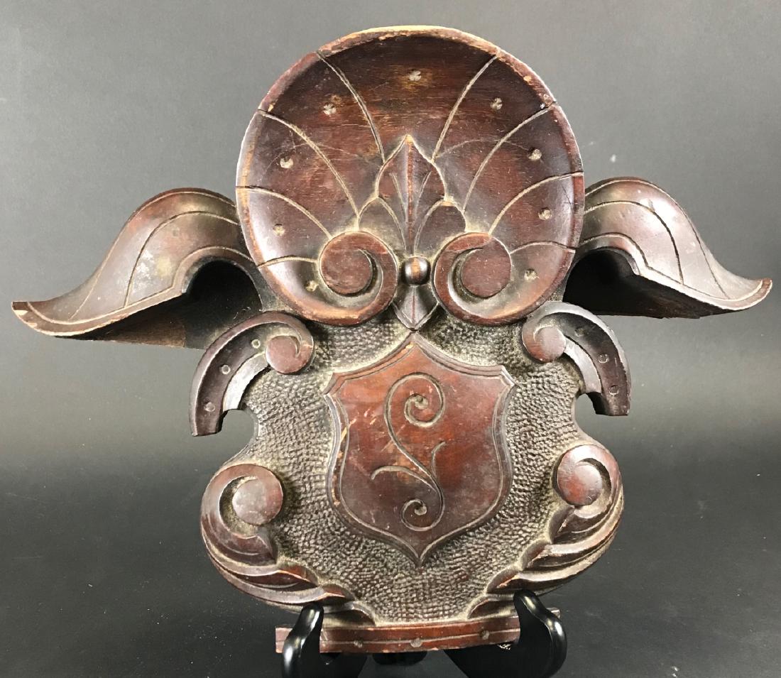 Antique 19th C Carved Shield / Coat of Arms Plaque (1 of 3)