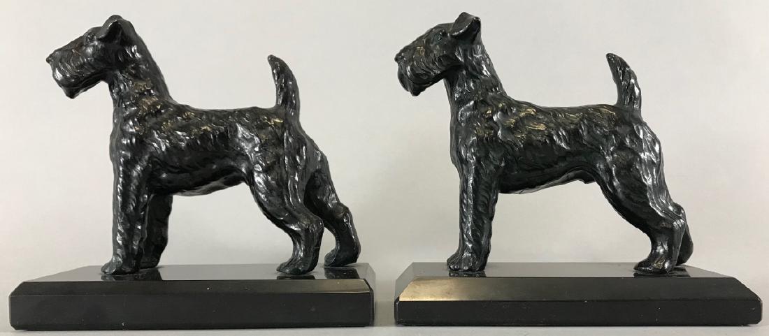 Pair of Bronze Dog Statues w Beveled Granite Bases (1 of 5)