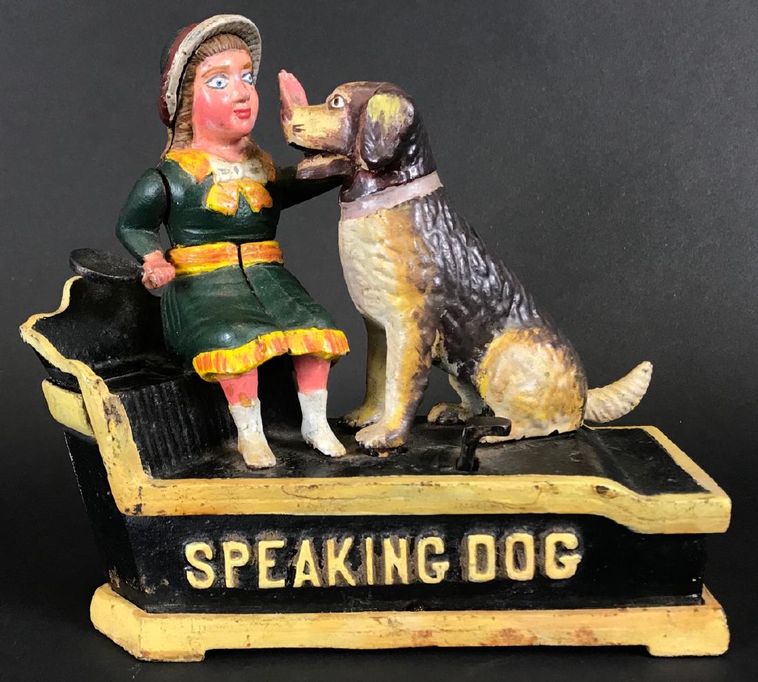 Speaking Dog Painted Cast Iron Mechanical Bank (1 of 4)