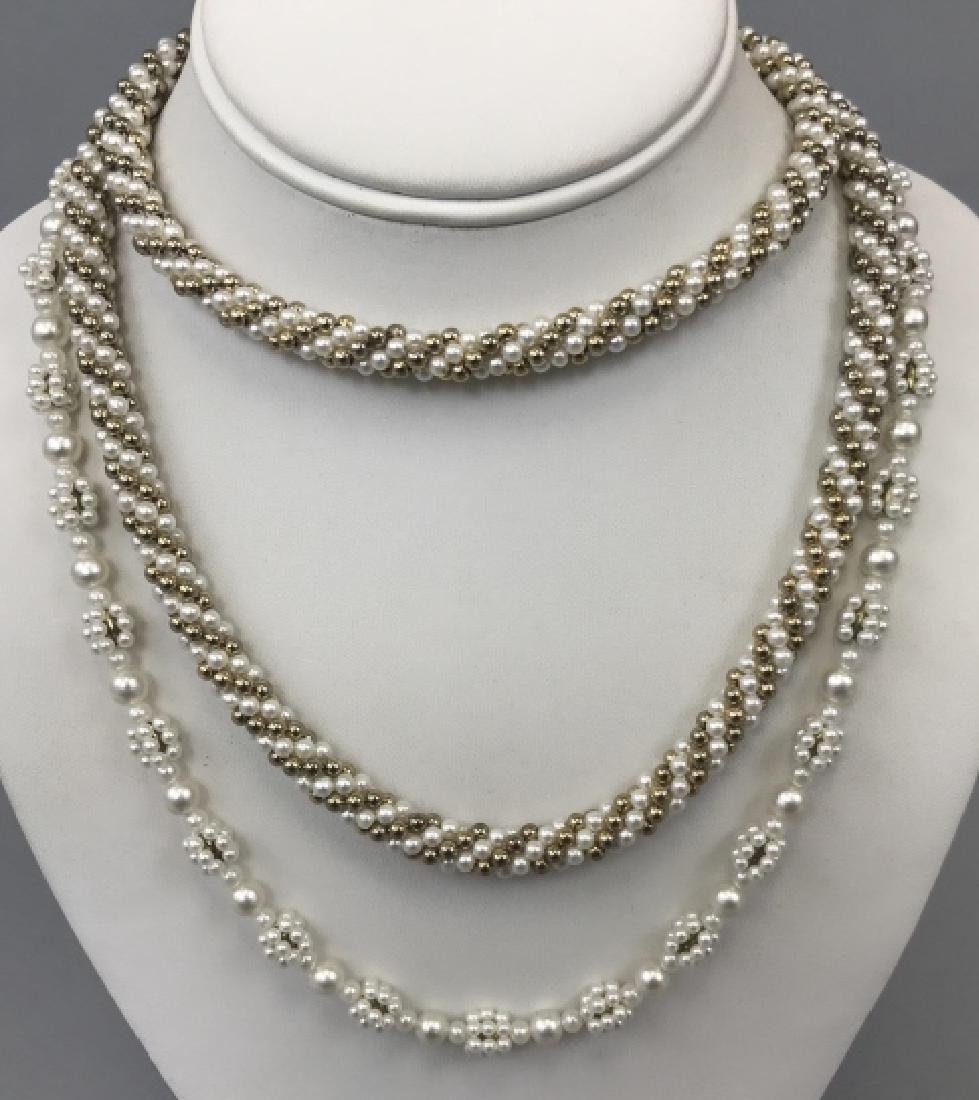 Two Woven Pearl Bead & Gold Tone Necklaces (1 of 4)