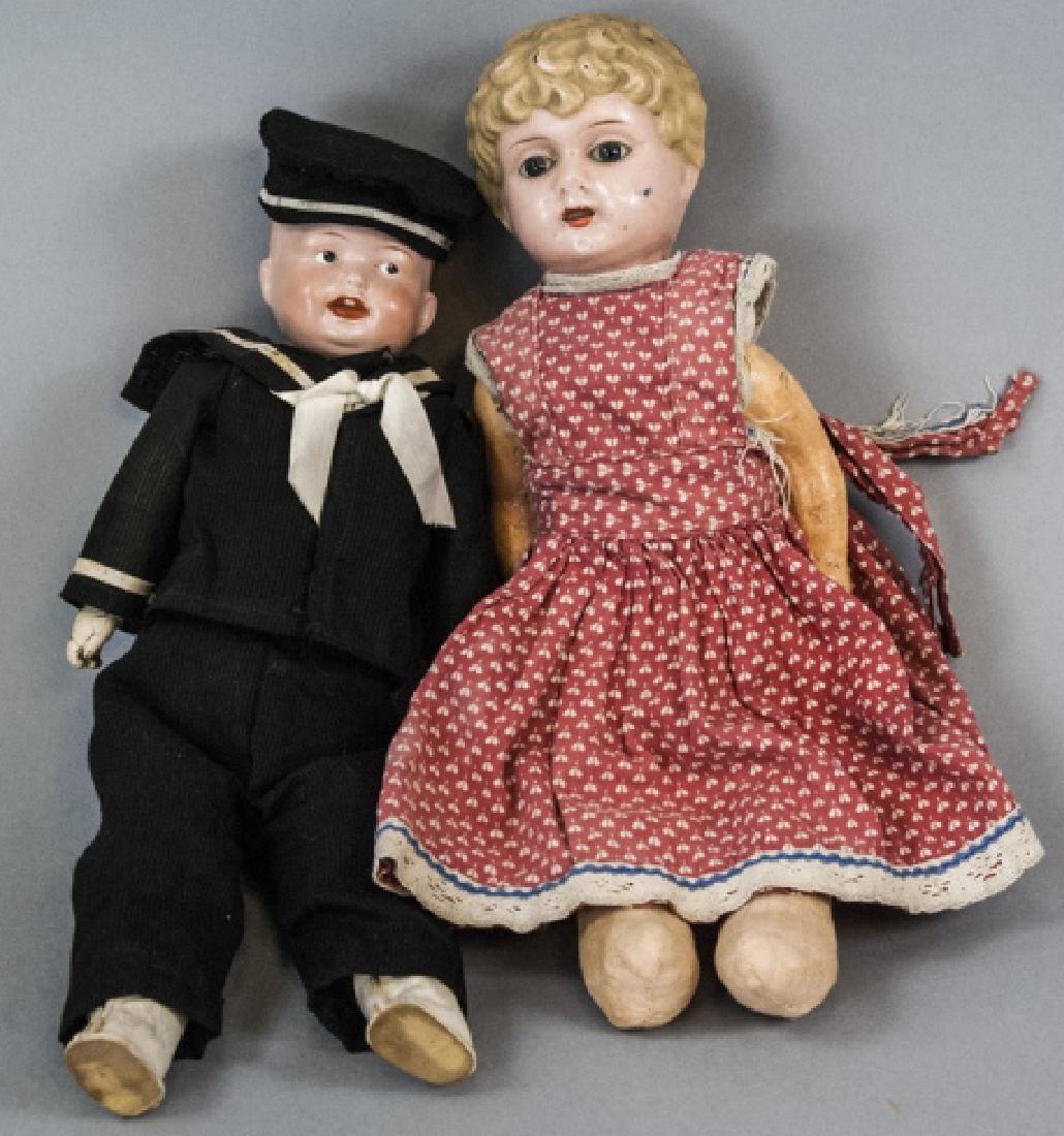 Two Antique Dolls - Tin Head w Glass Eyes & Sailor (1 of 5)