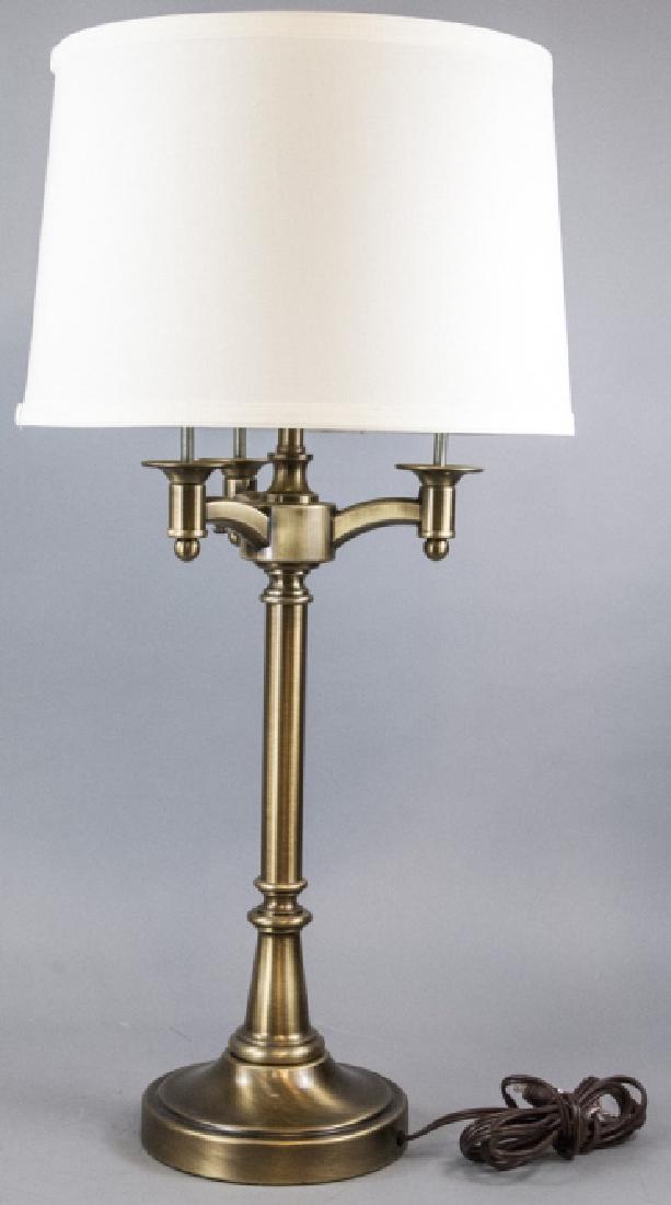 Traditional Brushed Brass 3 Arm Table Lamp w Shade (1 of 5)