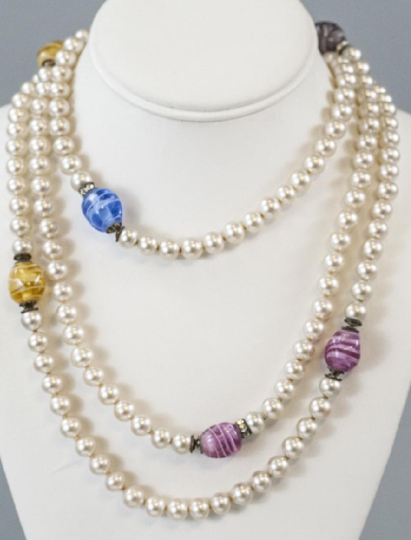 Vintage Pearl Art Glass Rhinestone Necklace Strand (1 of 8)