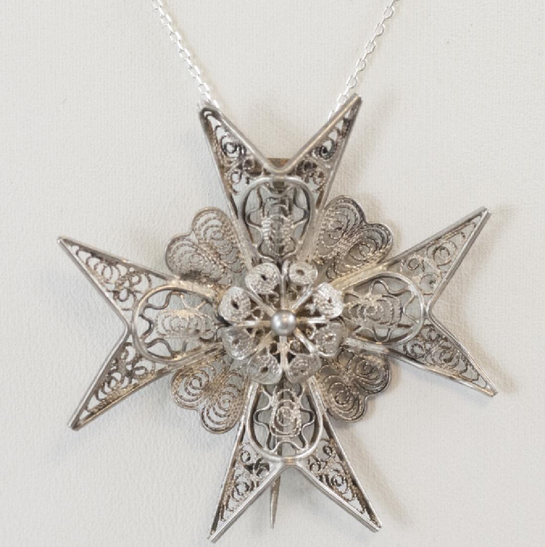 Antique Filigree Maltese Cross on Sterling Chain (1 of 4)