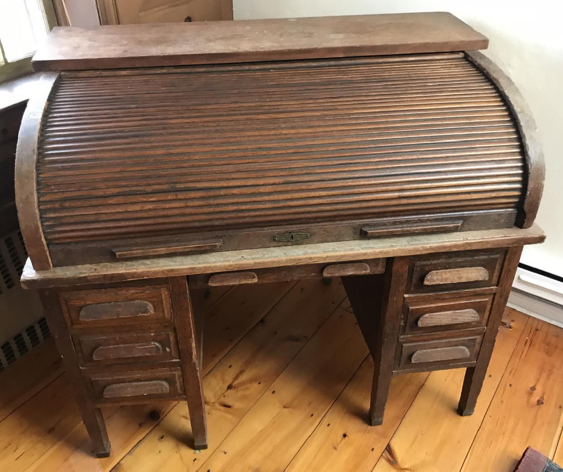 Antique Carved Oak American Roll Top Desk Nov 24 2018