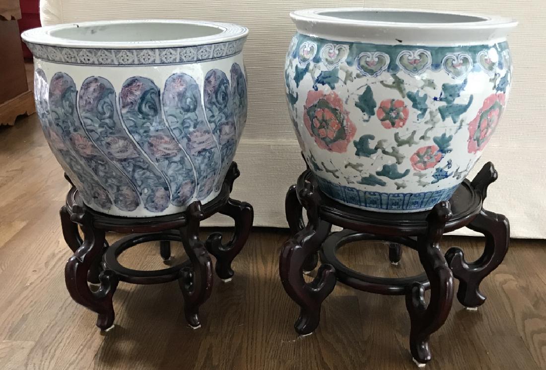 Two Chinese Porcelain Planter Pots on Stands (1 of 2)