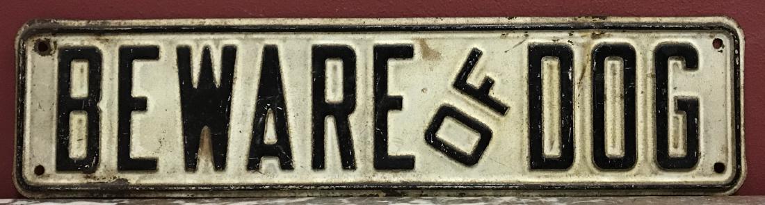 Vintage Pressed & Painted Tin Beware of Dog Sign (1 of 4)