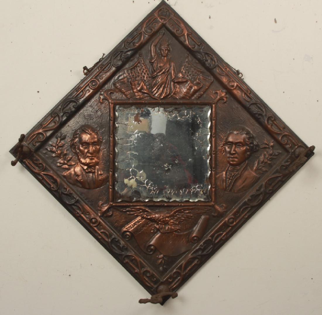 Antique Hammered Copper American Mirrored Hat Rack (1 of 10)