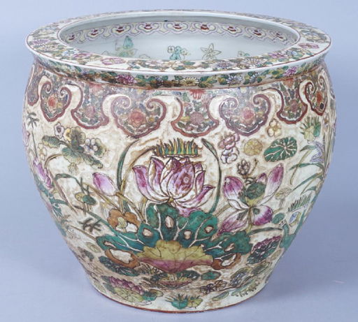 Large Antique Chinese Porcelain Fish Bowl Planter Large Antique Chinese Porcelain Fish Bowl Planter