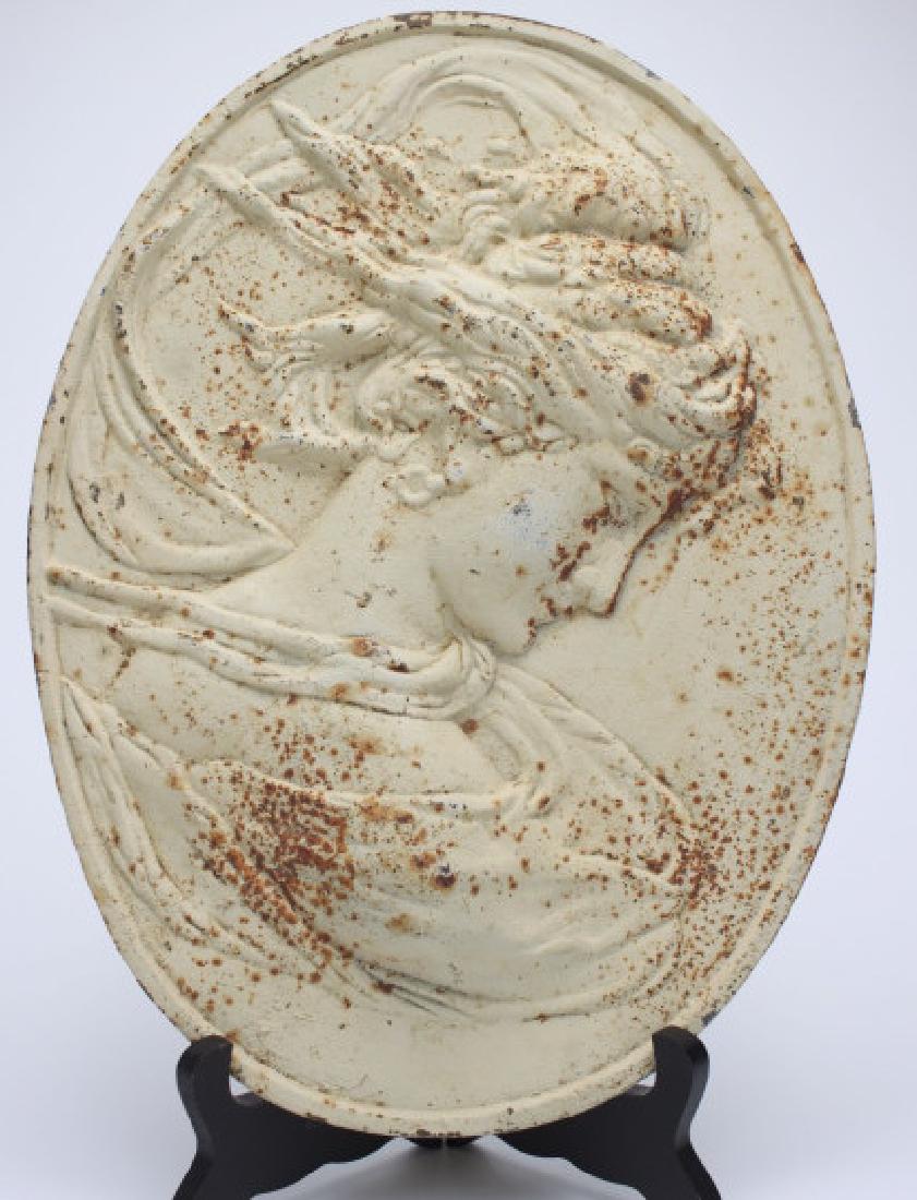 Antique Cast Iron Classical Female Cameo Plaque (1 of 2)