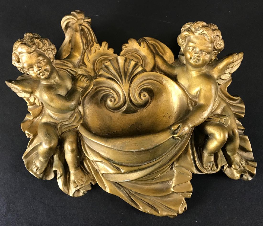 Gilt Decorated Cherub / Putti Wall Plaque w Pocket (1 of 6)