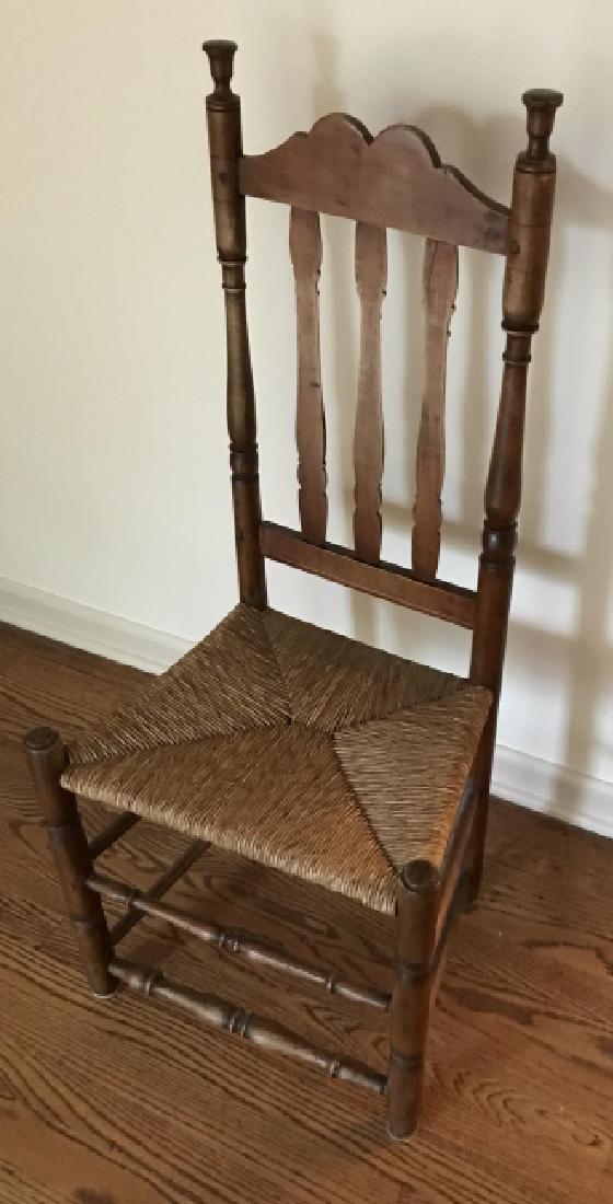 Antique 18th C Carved Spindle Back Rush Seat Chair