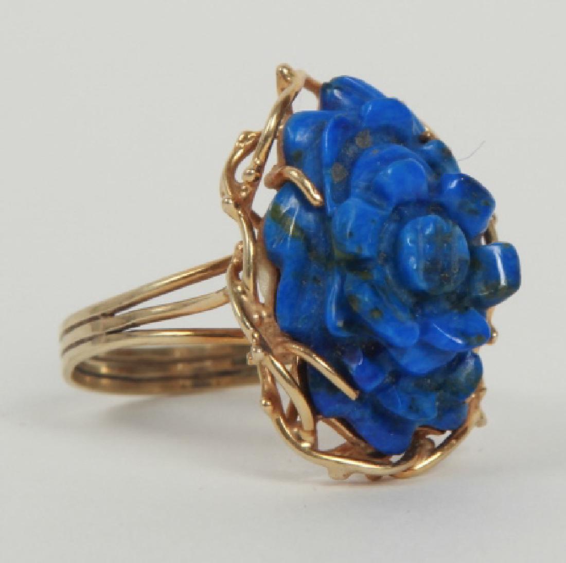 Estate 14kt Yellow Gold & Carved Lapis Lazuli Ring (1 of 3)