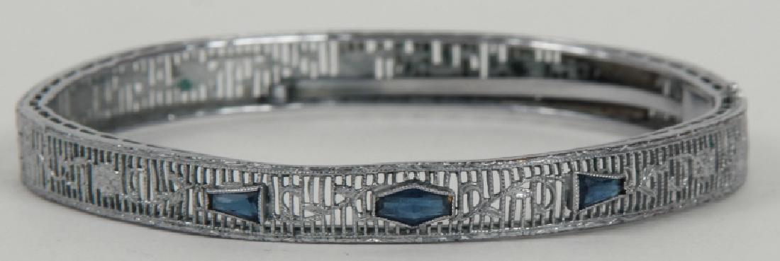 Antique Art Deco Filigree Bracelet w Amethyst: Antique Art Deco Filigree Bracelet w Amethyst. Measures just over 2 inches across opening.