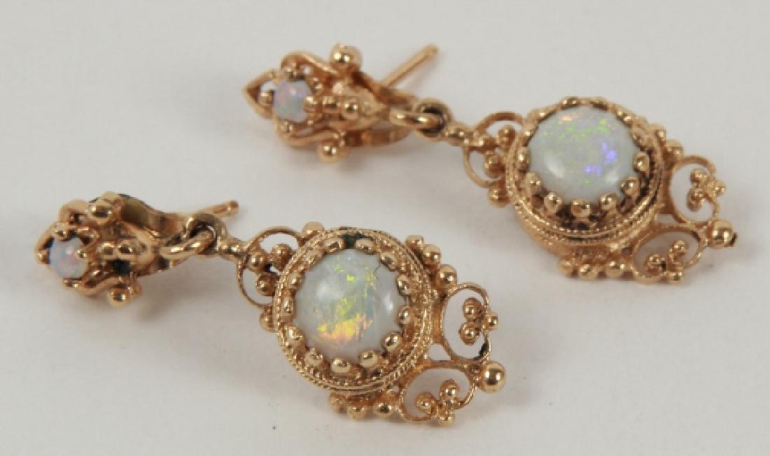Estate Pair 14kt Gold Round Opal Pendant Earrings (1 of 3)