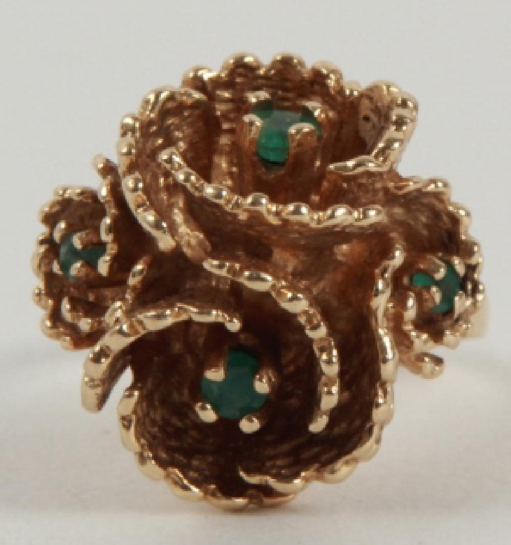 Estate Retro 14k Yellow Gold & Emerald Flower Ring (1 of 4)
