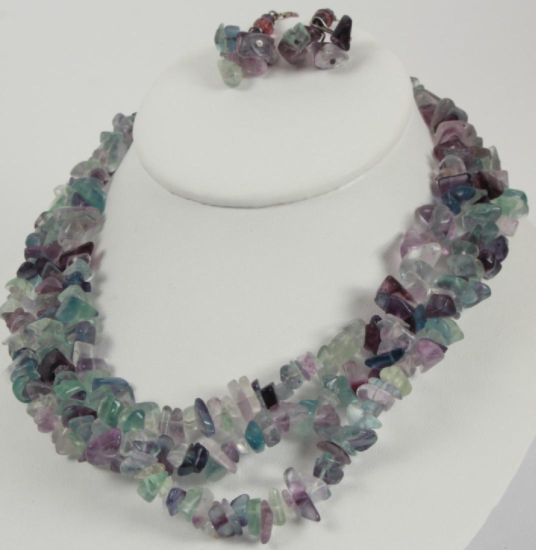 Vintage Fluorite Triple Strand Necklace & Earring (1 of 5)
