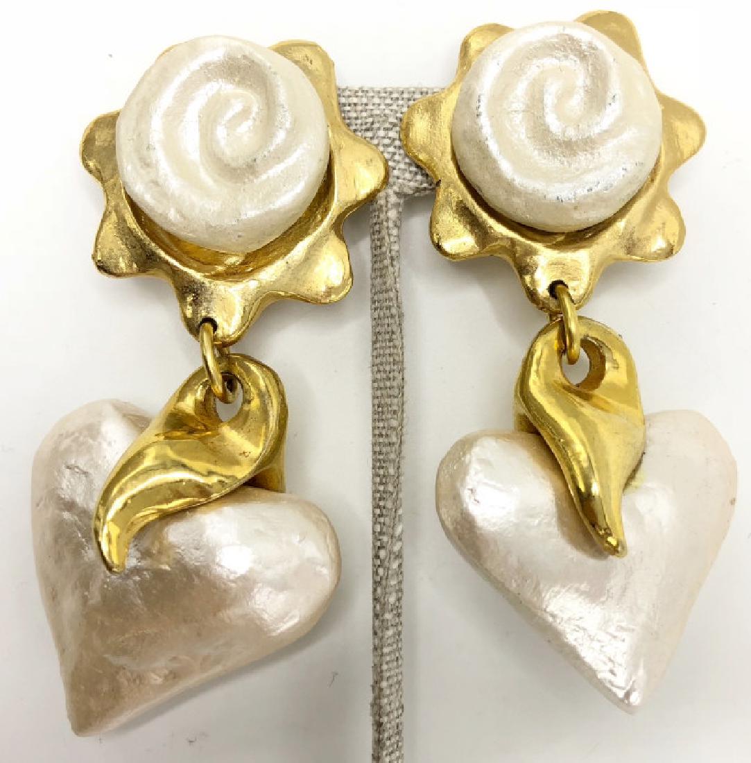 Pair 1980s Costume Pearl & Gold Statement Earring (1 of 5)