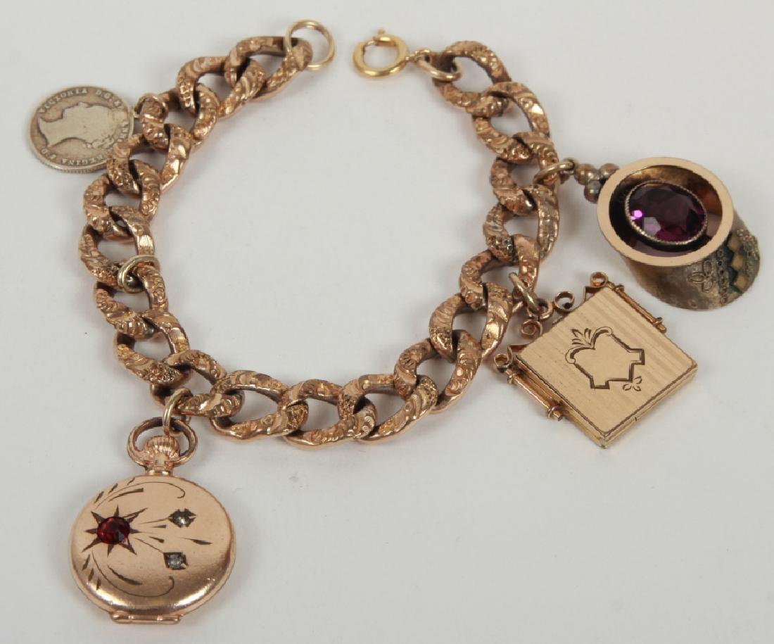 Antique 19th C Gold Fill Charm Bracelet w Charms (1 of 4)