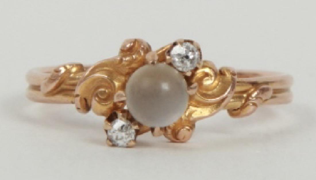 Estate 14kt Gold Moonstone Sphere Diamond Ring (1 of 3)
