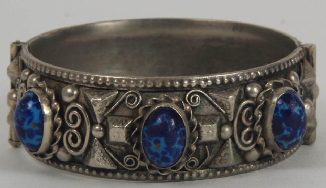 Hinged Bangle Bracelet w Lapis Glass Cabochons (1 of 4)
