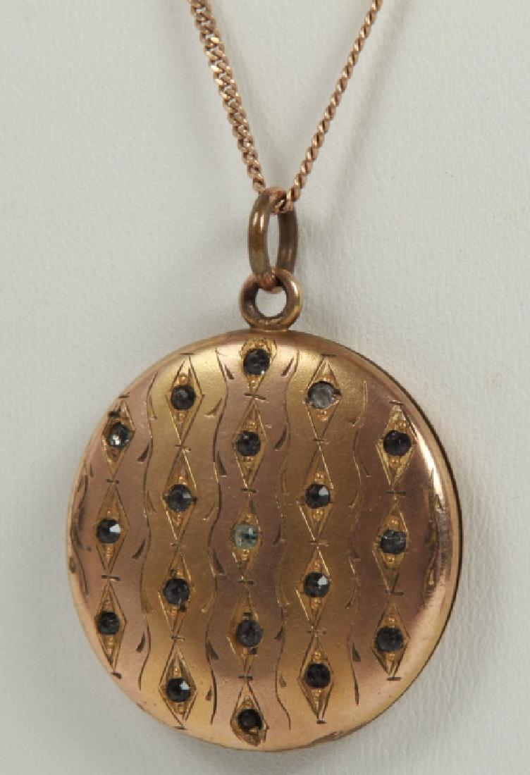 Antique Two Tone Paste Set Locket on Chain (1 of 8)
