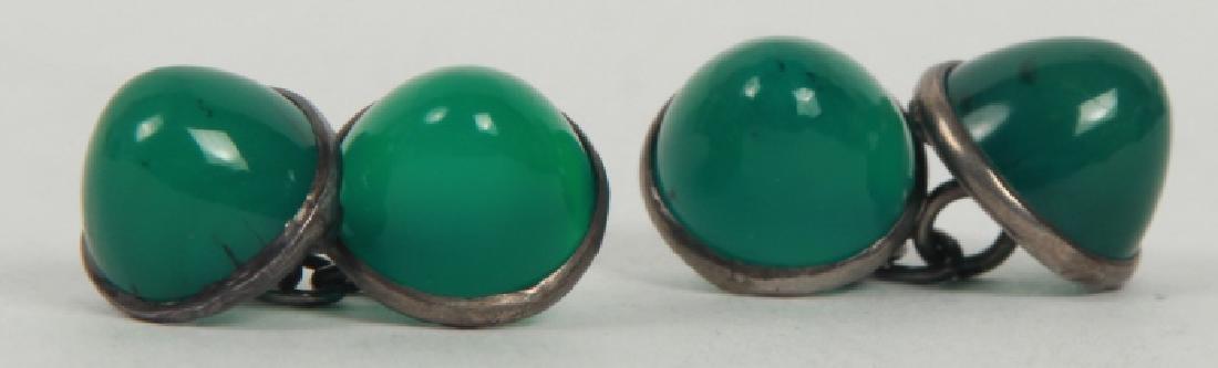 Pair Antique Art Deco Chrysophase Cuff Links: Pair Antique Art Deco Chrysophase Cuff Links. Bullet motif cabochons.