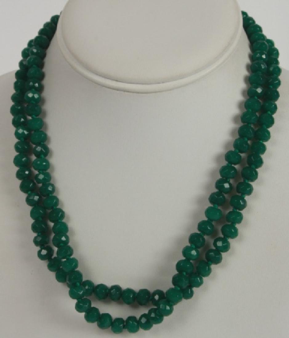 Pair Hand Knotted Faceted Jade Bead Necklaces (1 of 4)