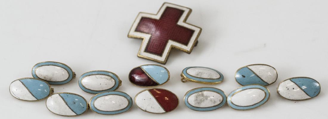 Collection of Antique Enamel Buttons & Cross Medal (1 of 5)