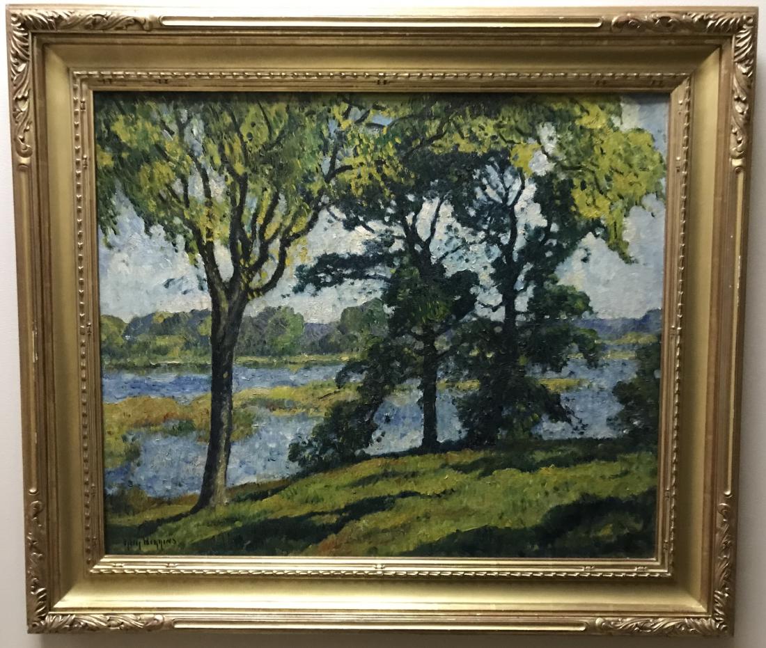 Guy C Wiggins - Landscape Oil Painting on Canvas: Guy C Wiggins - Original Oil Painting on Canvas. Guy Carleton Wiggins (1883 - 1962) American artist was active/lived in New York, Connecticut, Florida. Previously sold at Doyle, in New York City. Land