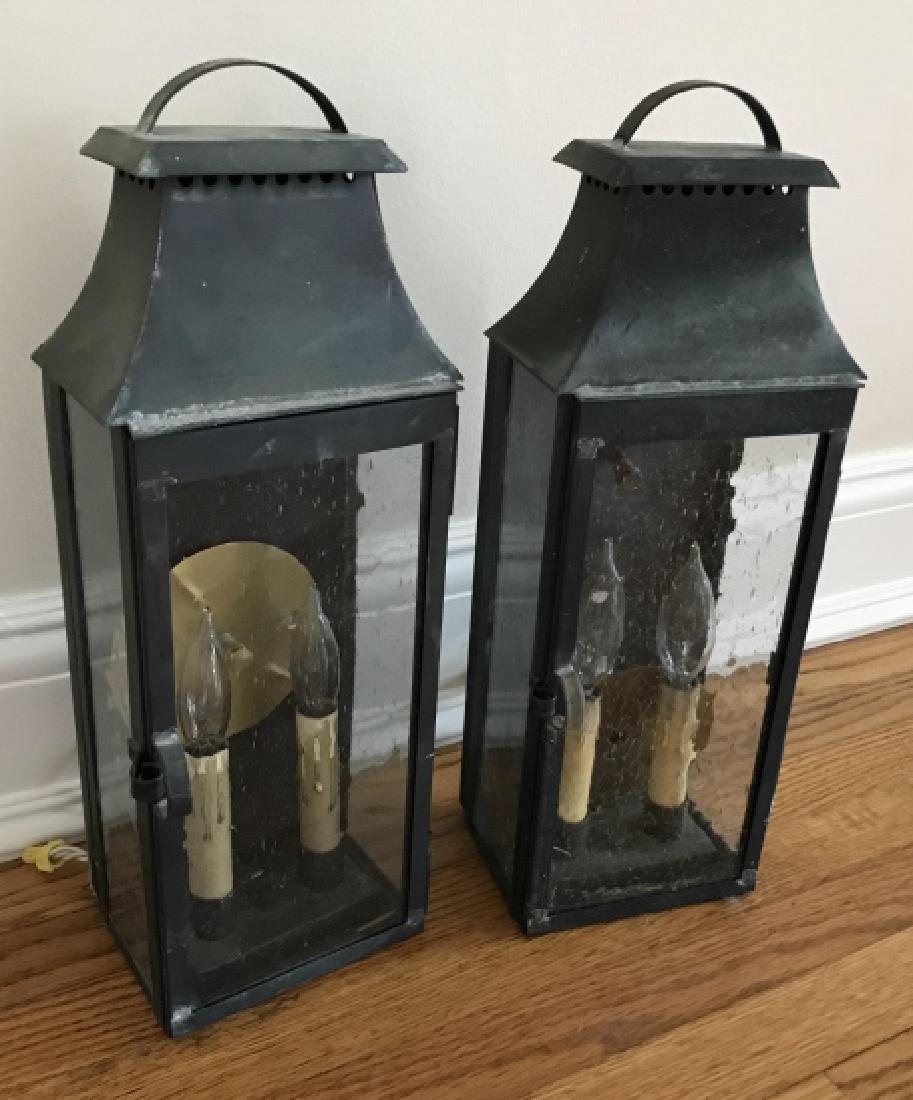 Pair of Copper Patina & Glass Outdoor Wall Sconces (1 of 3)