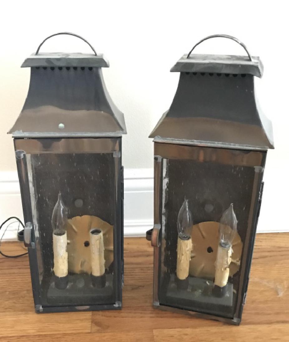 Pair of Copper Patina & Glass Outdoor Wall Sconces (1 of 3)