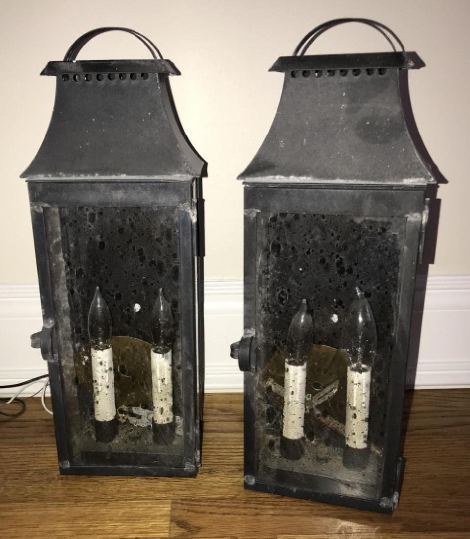Pair of Copper Patina & Glass Outdoor Wall Sconces (1 of 3)