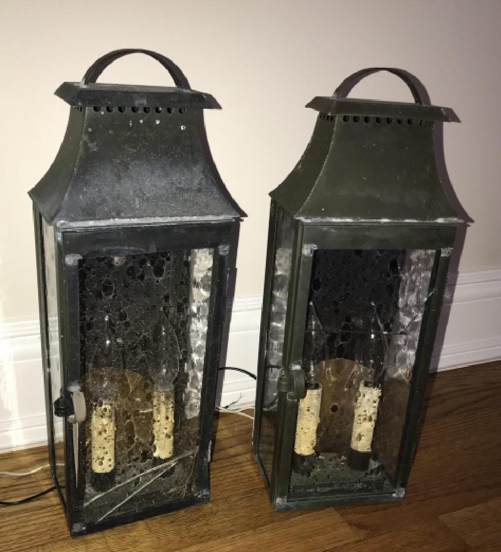 Pair of Copper Patina & Glass Outdoor Wall Sconces (1 of 3)