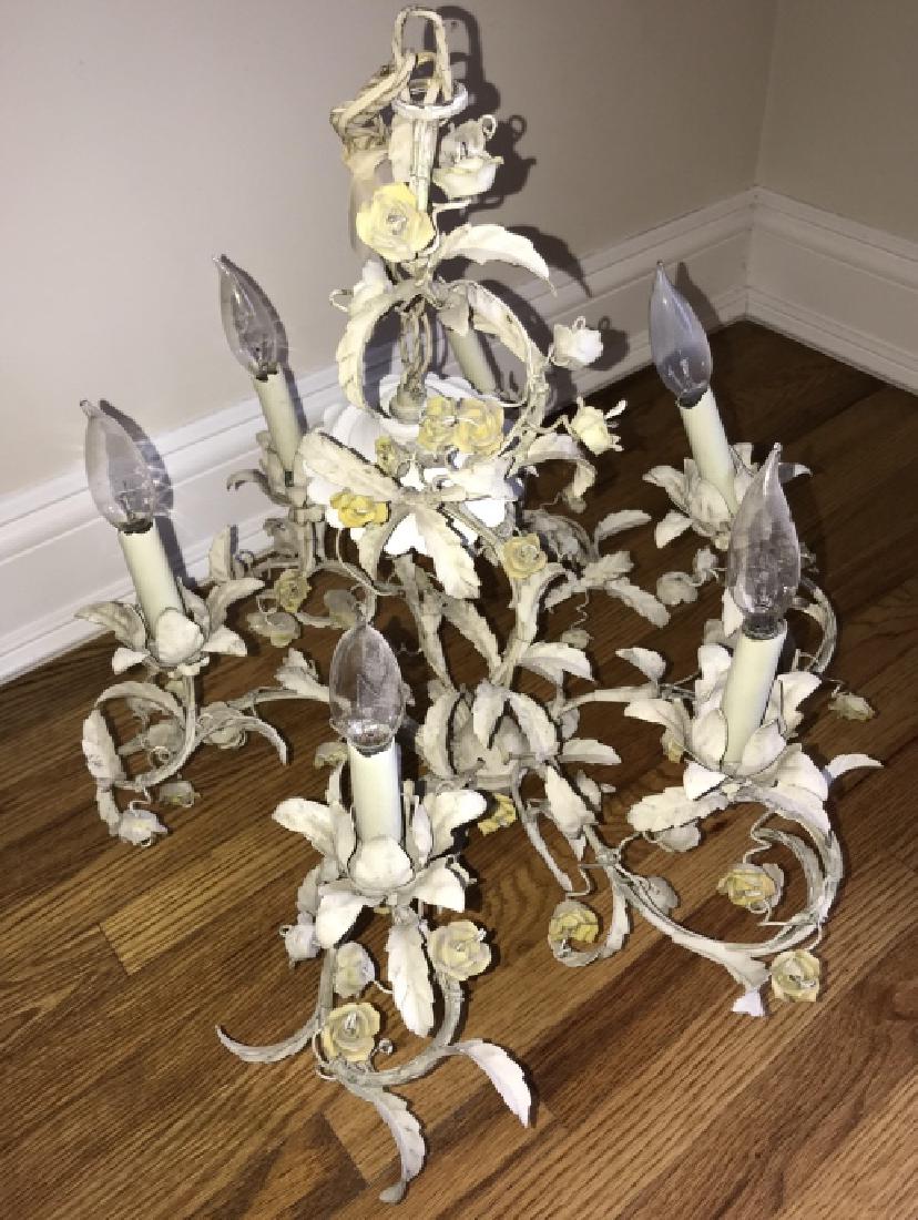 Tole Metal & Rose Flower Design Six Arm Chandelier (1 of 5)