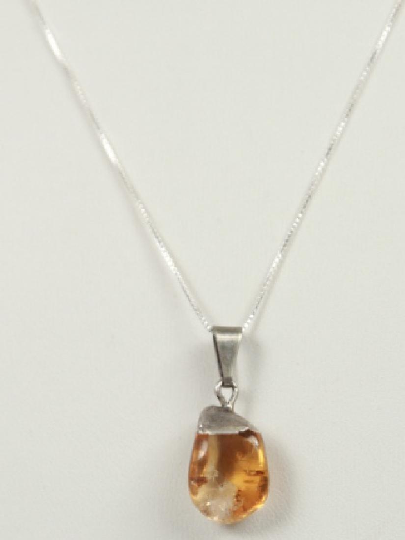 Amber & Sterling Silver Pendant on Necklace Chain (1 of 6)