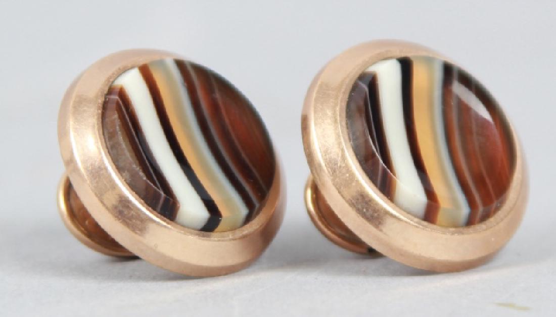Antique 19th C Banded Agate Cuff Links / Buttons (1 of 3)