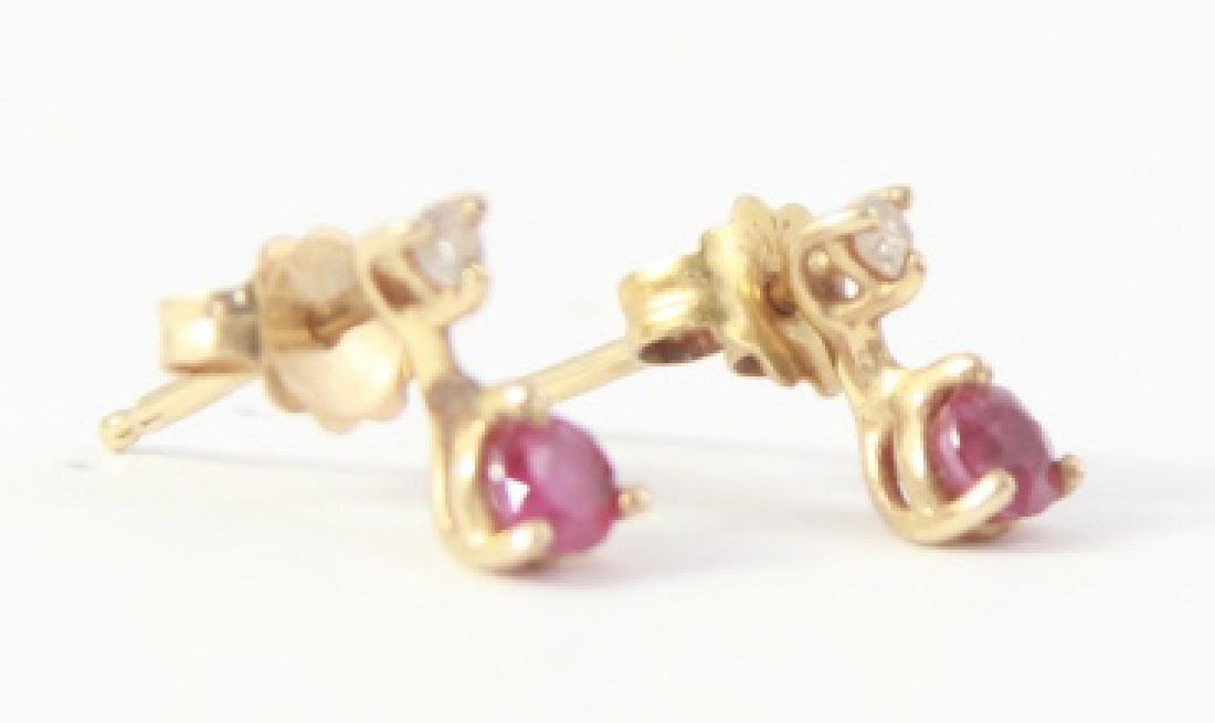Pair 14kt Yellow Gold Diamond & Ruby Earrings (1 of 2)
