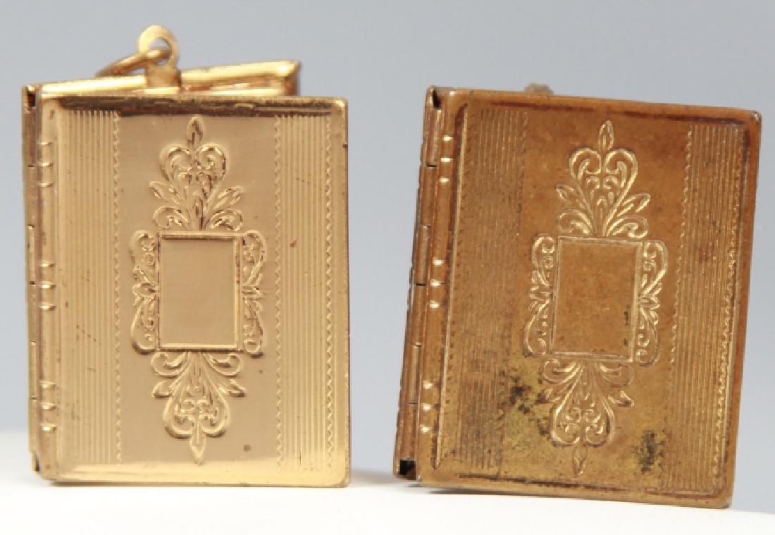 Two Gold Filled Book Form Photo Lockets: Two Gold Filled Book Form Photo Lockets. Each measures 1 inch in length.
