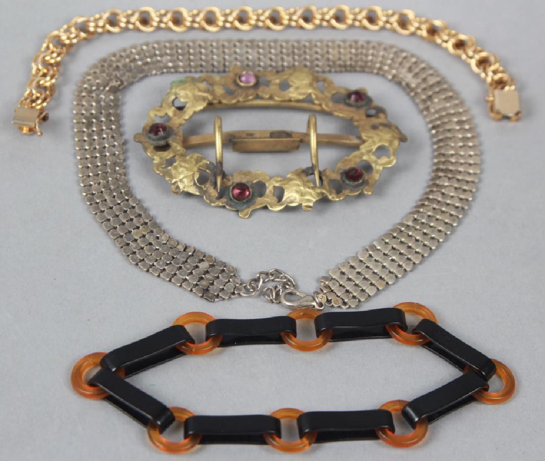 Antique & Vintage Jewelry & Buckle w Paste: Antique & Vintage Jewelry & Buckle w Paste. Whiting and David type choker, buckle, heart gold filled bracelet.