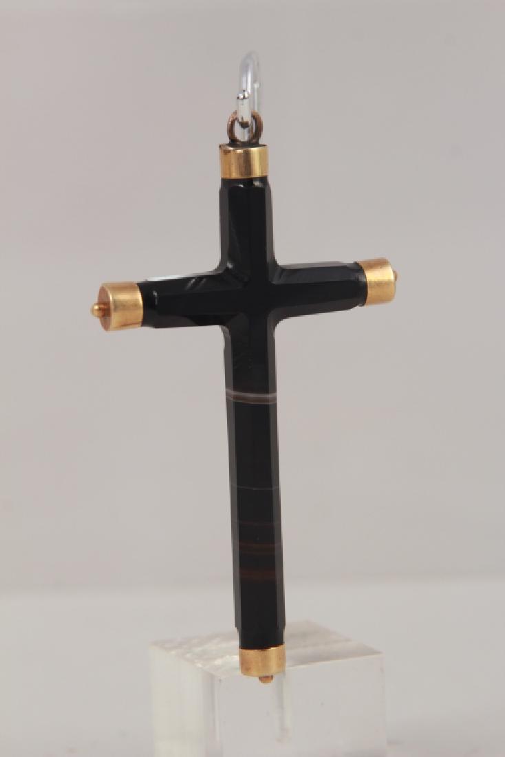 Antique 14k Yellow Gold Banded Agate Cross Pendant (1 of 3)