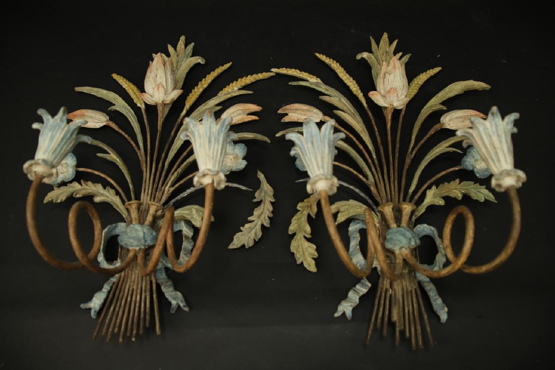 Vintage Pair Italian Wheat Sheaf Tole Metal Sconce (1 of 6)