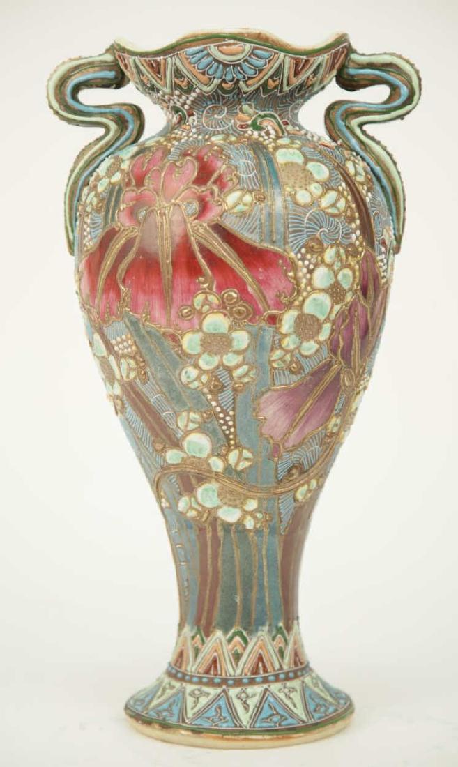 Vintage Amphora Form Cloisonne Vase: Vintage Amphora Form Cloisonne Vase. Having Cloisonne and hand painted details, floral motif. 15 inches x 8 inches x 6 inches.